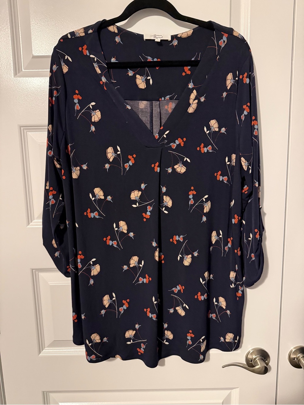 V-Neck Navy Floral Tunic Top